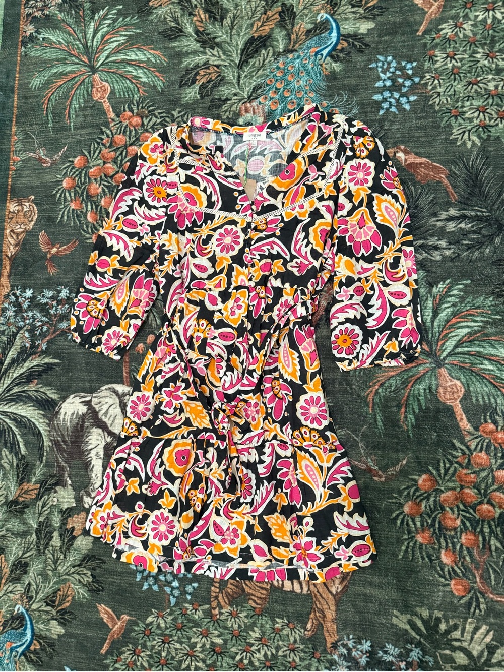 Umgee Girls Floral Mix-Print Dress - Black, Pink & Yellow